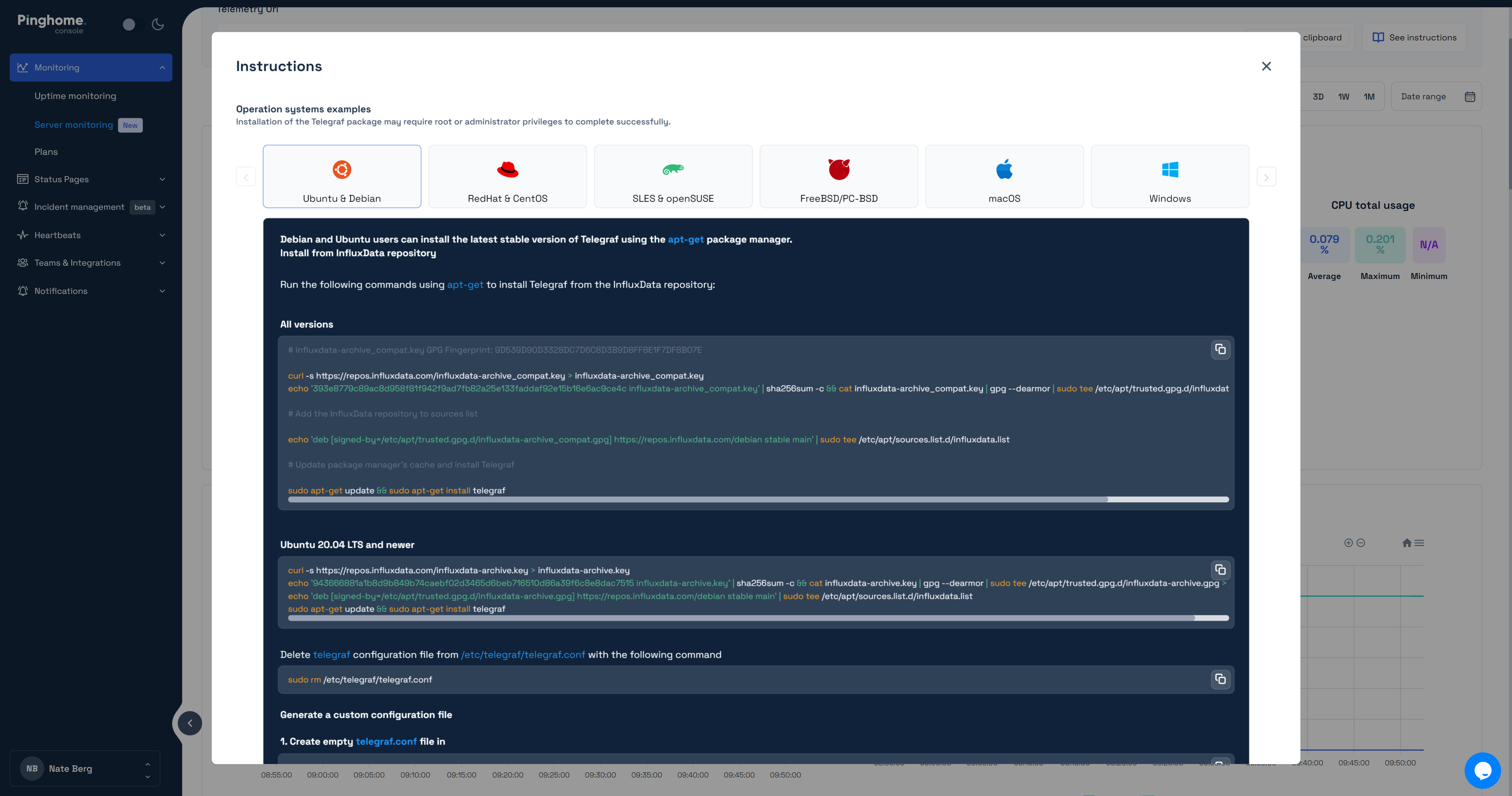 Available operating systems for server monitoring at Pinghome